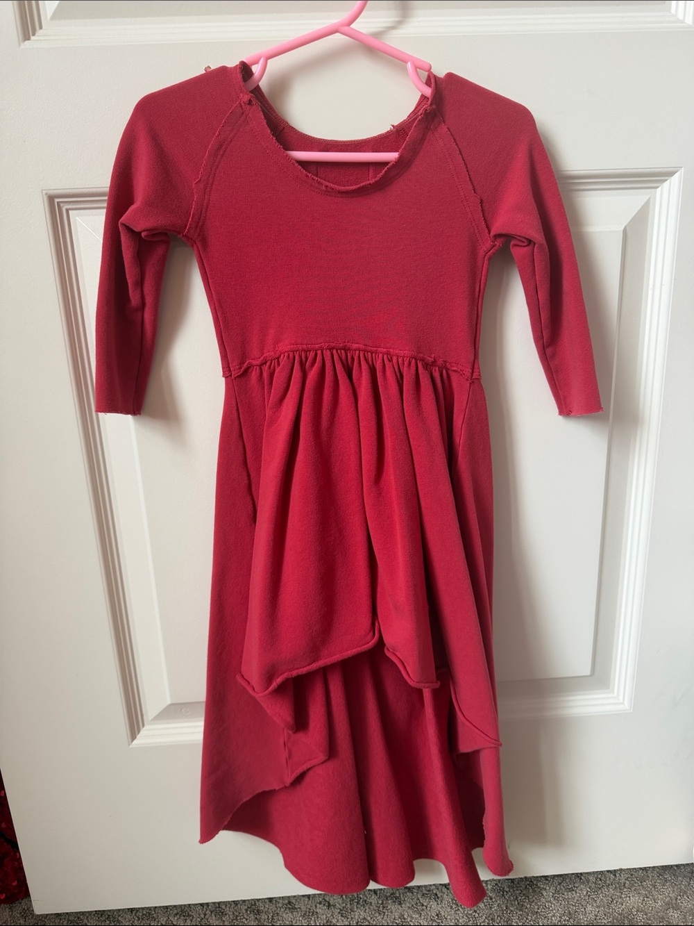 Girls' Long Sleeve Raspberry High-Low Knit Dress